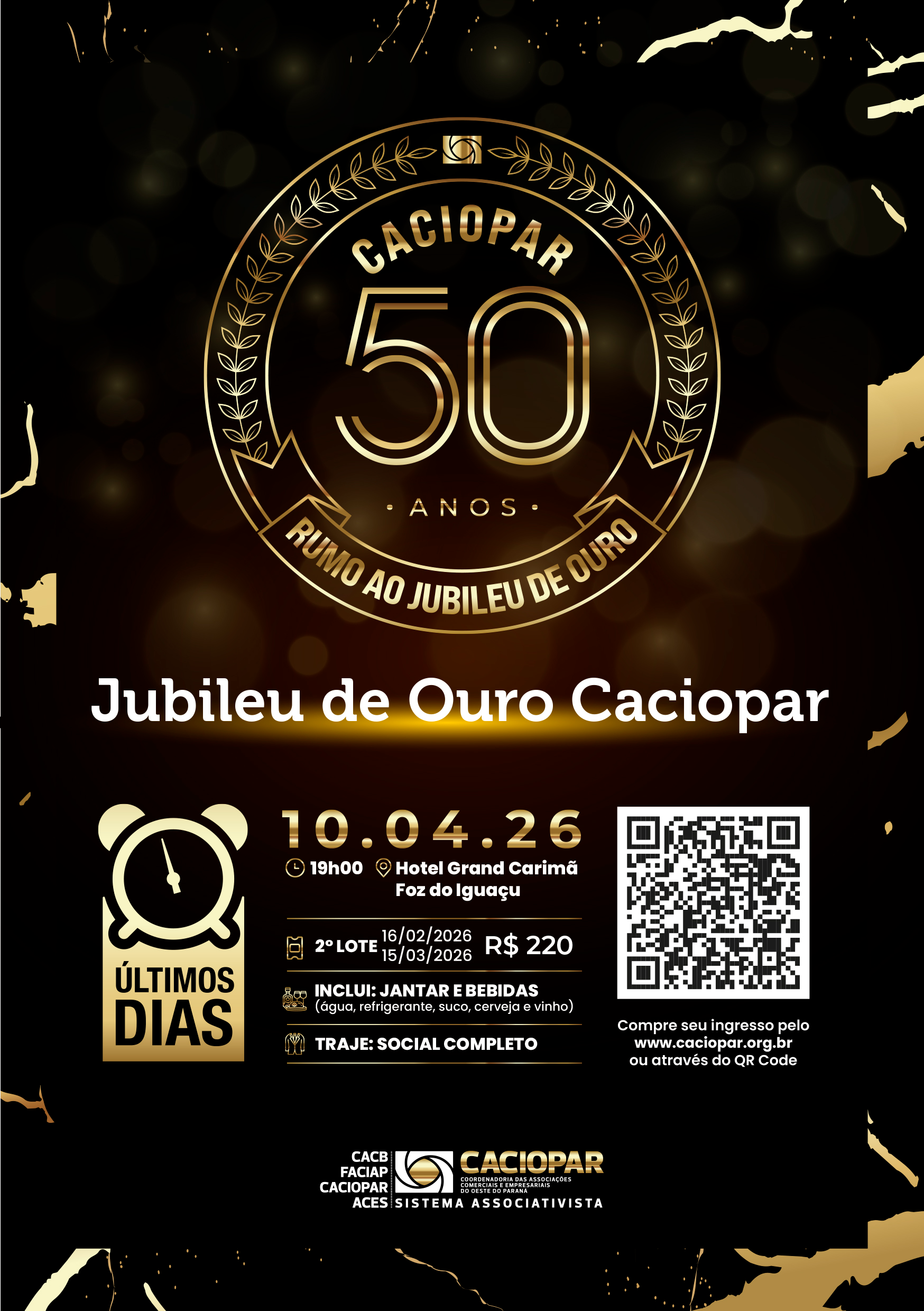 Ingressos do 2º lote de evento dos 50 anos da Caciopar só até domingo