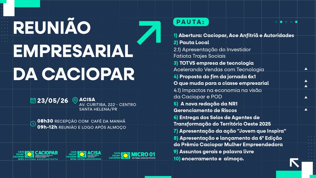 Caciopar vai reunir líderes e empresários em Santa Helena